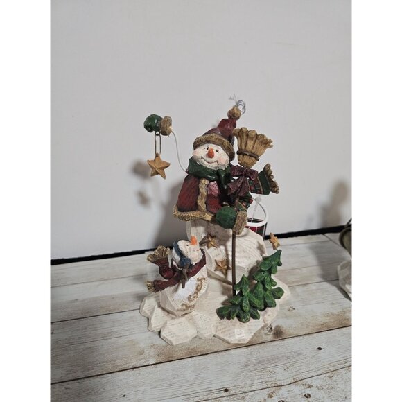 Lot of 2 Wooden Snowman Carved Decorations Snowman Hanging Stars on Trees and Sn - Picture 2 of 9
